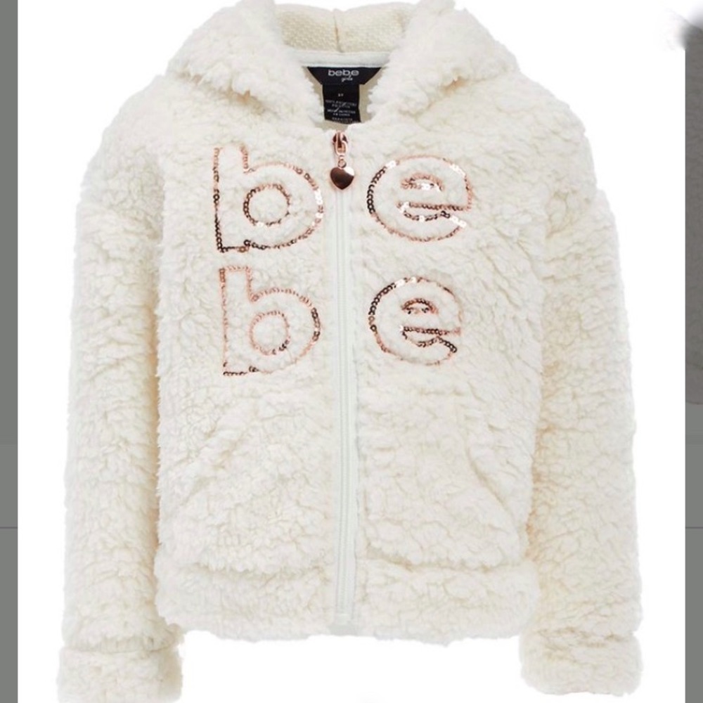 NWT Bebe girls vanilla with sequin zip up Sherpa hoodie -4T